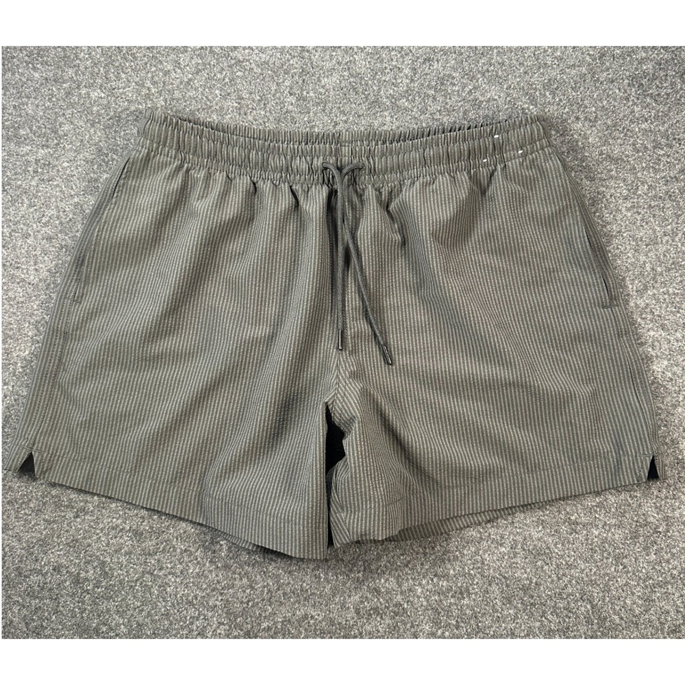 Abercrombie & Fitch Mens Swim Trunks Large Green Striped Relaxed Stretch 5in